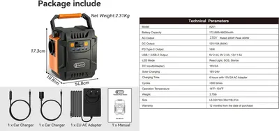 Produktbild von Tragbare Powerstation/Powerbank - A201 - 172,8 Wh - 200 W 230 V AC - Lithium‑Ionen - USB‑C PD 18 W+USB - 12 V/10 A DC - LED SOS