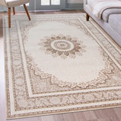 Obrázek produktu pro Mazovia Koberec Béžový Moderní Vintage - Obývací Pokoj, Ložnice, Jídelna, Kancelář - Nízký Fleece - Obdélník - Tradiční - 120x170 cm