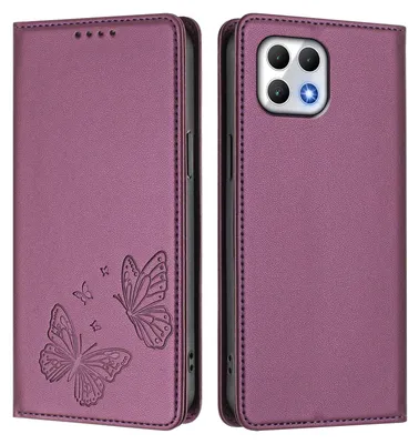 Image de Étui en cuir pour T-Mobile REVVL 7, motif papillon, étui à rabat avec porte-appareil, violet