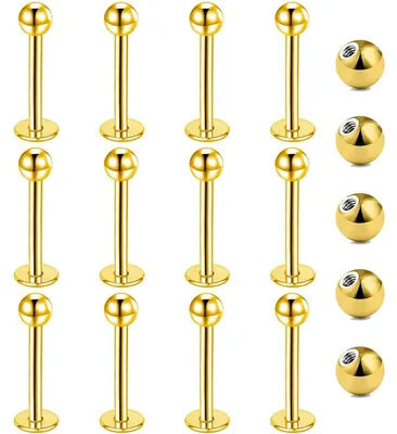 Image de Lot de 12 piercings pour les lèvres, l'hélix et le tragus, en acier chirurgical de 1,2 mm, de couleur argentée