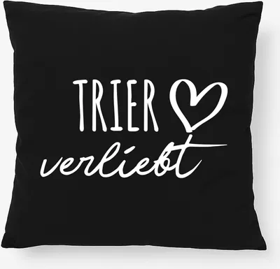 Produktbild von Huuraa Kissen Trier verliebt 40x40cm mit Füllung Black Baumwolle Dekokissen Geschenkidee