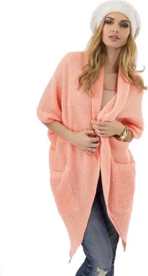 Produktbild von Damen Strickjacke Sweats Poncho Umhang Cardigan Jacke; Aprikose/M/L