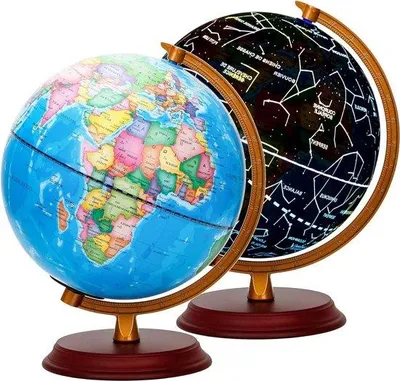 Image de Lampe LED globe terrestre avec socle en bois de 20 cm pour la maison ou l'école