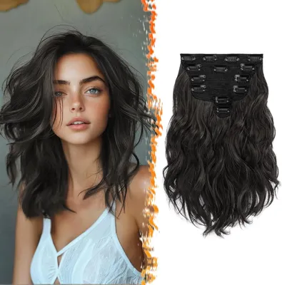 Produktbild von Clip in Haarverlängerungen Schwarz Braun 30cm Wellige Extensions