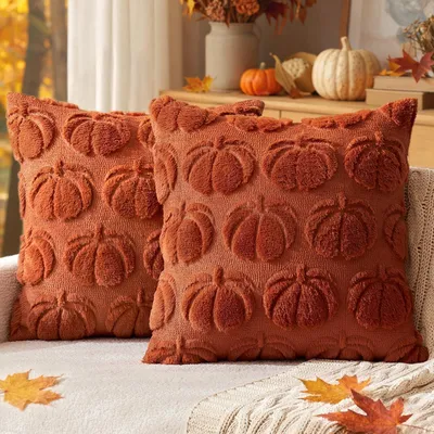 Produktbild von 2er 45x45 Kissenbezug Herbst Kürbis Dekokissen Halloween Karamell