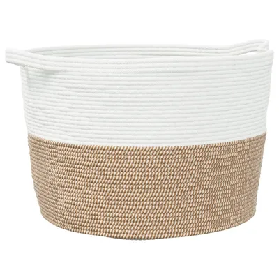 Image de vidaXL Panier à linge brun et blanc Ø60x36 cm Coton