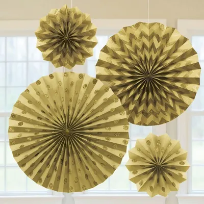 Produktbild von 4 Glitzernde Papierfächer gold