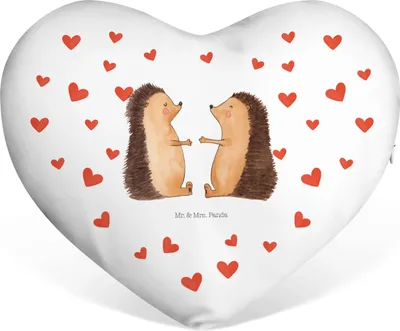 Produktbild von Mr. & Mrs. Panda Dekokissen Igel Liebe - Weiß - Geschenk, dekoartikel, Kuschelkissen, Sofakissen, Kissen, Hochzeit, Freundin, Herzkissen, Partner, Hochzeitstag