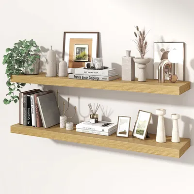 Obrázok produktu pre Nástenná polica, závesná polica, 100 cm, sada 2 kusov, buk, hĺbka 19,5 cm