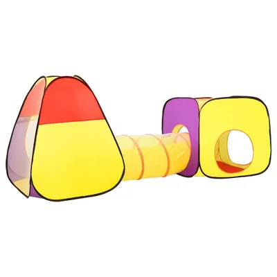 Produktbild von 3-in-1 Kinderzelt mit Krabbeltunnel, Spielzelt Set aus Würfelzelt und Pyramidenzelt, 255x80x100 cm
