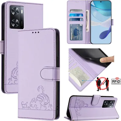 Image de Etui en cuir pour Oppo A57 4G/A77 4G/A57S/A57e/A77S 4G/OnePlus Nord N20 SE, étui à rabat avec fonction stand et portefeuille Violet