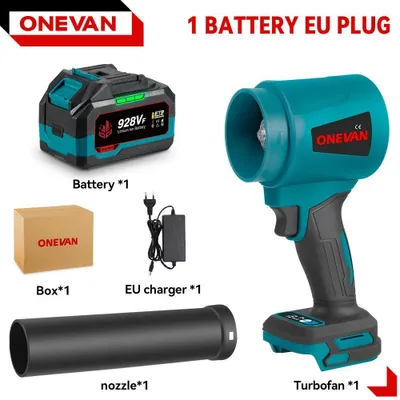 Immagine prodotto di Soffiatore a batteria - Ventola elettrica Turbo-Jet - 4000 W - Motore brushless - 300.000 giri/min - 400 m/s - 1 batteria, spina UE - Potenza di soffiaggio 2 kg - Set da 2