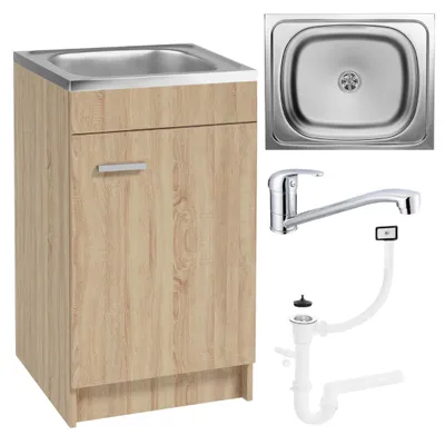 Produktbild von Stamar | Die Küchenschrank, Sonoma 50 cm, Spüle, Armatur, Siphon