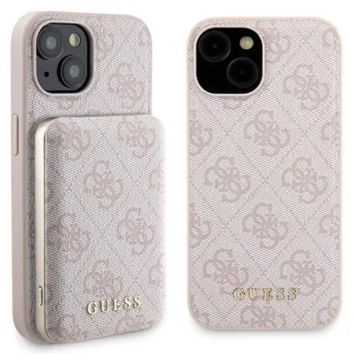 Obrázek produktu pro Guess Bundle Pack MagSafe 4G Metal Gold Logo - sada pouzdra + Power Bank 5000mAh MagSafe iPhone 15 (růžová)