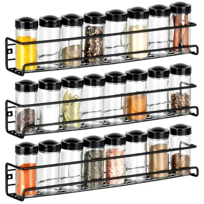 Zdjęcie produktu dla Vilde | Komplet regału na przyprawy, 27 elementów - zestaw 3 sztuk - 40x6,5 cm - 24 słoiczki na przyprawy, pojemność 100 ml - metal, kolor czarny