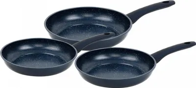 Produktbild von Herzberg HG-04777BLU: 3-Teiliges Bratpfannenset mit Marmorbeschichtung - Blau