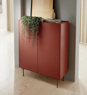 Produktbild von Kommode COLOR ROT 97 cm mit 2 Türen Sideboard Metallbeine Ceramic RED