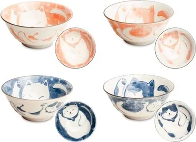 Produktbild von Emro Aziatica | Set Von 4 Japanischen Schalen - Rosa Und Blau - 14,5 Cm X 6,5 Cm - Spülmaschinenfest
