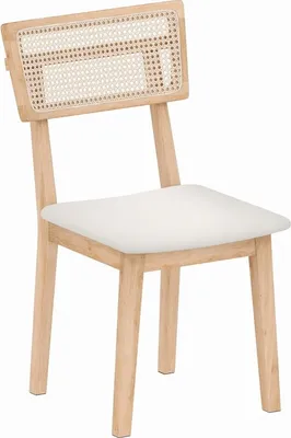 Image de Chaise de salle à manger Fortuna Lai, dossier en rotin, assise en similicuir, bois de caoutchouc, bois naturel