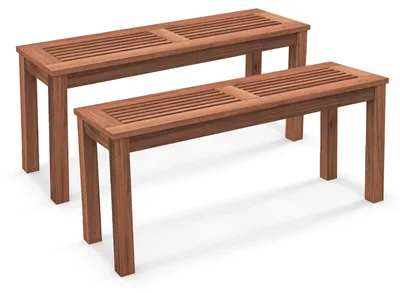 Obrázok produktu pre COSTWAY, sada 2 záhradných lavičiek, odolné voči poveternostným vplyvom, dvojmiestna lavička bez operadla, nosnosť 150 kg, parková lavička z masívneho dreva, balkónová lavička, rozmery lavičky: 100 x 30,5 x 47 cm