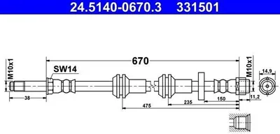 Produktbild von ATE 24.5140-0670.3 Bremsschlauch Vorne für AUDI A6 Avant (4G5, 4GD, C7) A6 Limousine (4G2, 4GC, C7) A7 Sportback (4GA, 4GF)