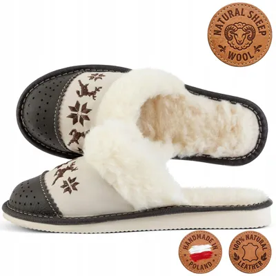 Produktbild von Damen Hausschuhe Tylbut Leder Wolle Braun Handgenäht Weihnachtlich Gr. 38