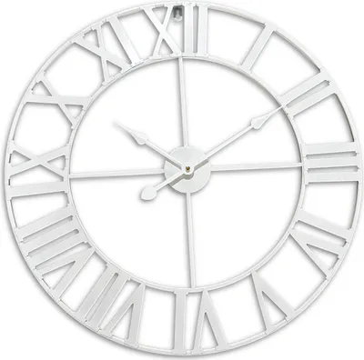 Produktbild von Relaxdays Wanduhr, römische Zahlen, Ø 60 cm, batteriebetriebene Wohnzimmeruhr, analoge Küchenuhr, Eisen, weiß