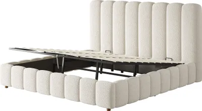 Produktbild von Flieks Hydraulisches Polsterbett 180x200cm mit Lattenrost, Stauraumbett Hydraulikbett mit gepolstertem Kopfteil, Doppelbett Bouclé, Beige