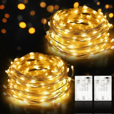 LED-Lichterkette 2x12m, 120 LEDs, warmweiß, wasserdicht, Silberdraht
