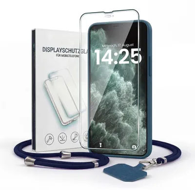 Produktbild von Handyhülle für Apple iPhone X mit Handykette und 9H Displayglas Displayschutz Band Kordel Hülle Case Schutzhülle Blau