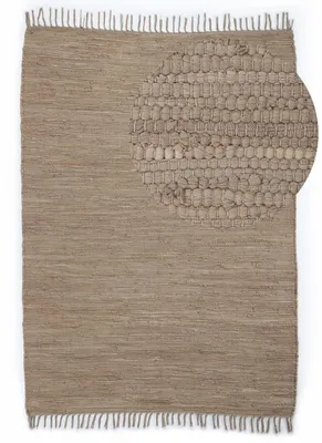 Produktbild von carpetfine Flickenteppich Kelim Chindi Uni Taupe 60x90 cm, handgewebt | Fleckerlteppich aus Baumwolle für Wohnzimmermit Fransen