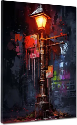 Produktbild von Abstrakt Straßenlaterne abends Leinwandbild Wandbild Kunstdruck XL Wanddeko: 90x120x4cm