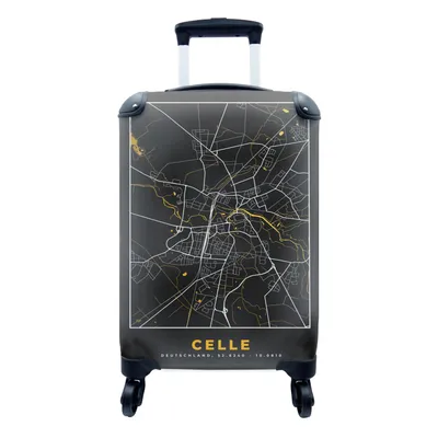 Produktbild von MuchoWow® Koffer Handgepäck Trolley Rollkoffer Kleine Reisekoffer mit 4 Rollen - Deutschland - Schwarz und Gold - Celle - Stadtplan - Karte - Cabin Size < 55x40x23 cm & 55x40x20 cm - Fotokoffer - Kabinenkoffer - Boardgepäck - Reise-Box - Reisekoffer - Reisegepäck - Koffer mit Bild - Trolley für Kinder