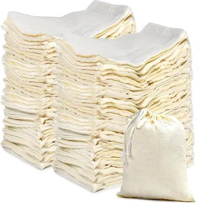 Produktbild von Unyqoos® 50er-Set kleine Baumwoll‑Musselinbeutel mit Kordel, 8 x 10 cm – 100% Baumwolle, lebensmittelecht & wiederverwendbar, Geschenk- und Filterbeutel