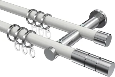 Produktbild von Interdeco Gardinenstange / Vorhangstange Weiß / Chrom, Typ Platon Elanto (Rillenzylinder), 20 mm Ø 2-läufig, 140 cm