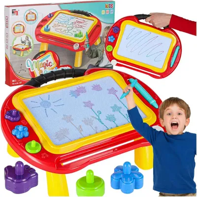 Obrázok produktu pre Magnetická tabuľa 2v1 s miznúcim perom a pečiatkami – prenosná kreatívna tabuľa pre deti 3+