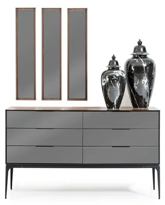 Produktbild von Luxus Spiegel 3er Set Schmale Spiegel mit braunen Rahmen Wandspiegel 3tlg