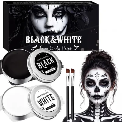 Zdjęcie produktu dla Zestaw do malowania na Halloween – czarny i biały, do malowania twarzy i ciała, dla dzieci i dorosłych