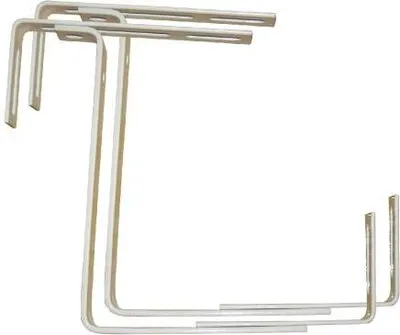 A set of two adjustable metal balcony planter brackets against a white background.