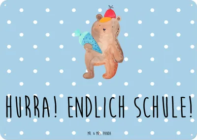 Produktbild von Mr. & Mrs. Panda tafel Bär Schultüte DIN A3 - Blau Pastell - Geschenk, Magnetschild, Türschild, Einschulung, Schulbeginn, Teddy, Erster Schultag, Wandbild, Schild