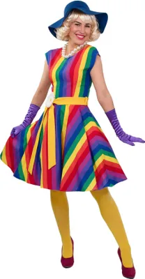 Produktbild von Kleid Regenbogen Streifen bunt 50er Jahre Retro Karneval Fasching Kostüm 36