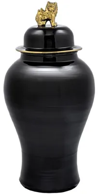 Produktbild von Casa Padrino Luxus Deko Vase Schwarz / Gold Ø 42 x H. 90 cm - Chinesische Porzellan Vase mit Deckel