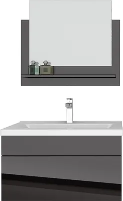 Produktbild von 3 teiliges Waschplatz Badmöbel Set hochglanz Schwarz