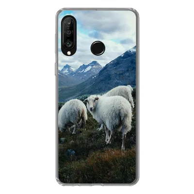 Produktbild von MuchoWow® Handyhülle Schutzhülle Hülle für Huawei P30 Lite Schafe - Natur - Berge Silikon Softcase Handy Hülle - Handyhülle