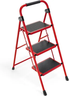 Productafbeelding van Opvouwbare Stepladder met 3 Treden en Handvat - Licht en Veilig voor Thuisgebruik