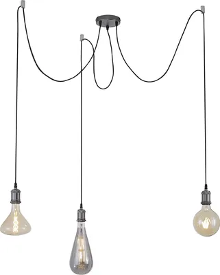 Produktbild von LeuchtenDirekt Pendelleuchte Schwarz max. 3 x 60W E27 ohne Leuchtmittel kürzbar