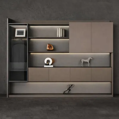Image de Armoire de bureau modulaire avec éclairage LED élégant et compartiment en verre