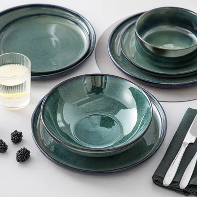 Image de Service de table en céramique stoneware, 48 pièces service combiné, set de vaisselle pour 12 personnes, avec assiette creuse, assiette à dessert, assiette à soupe et bol