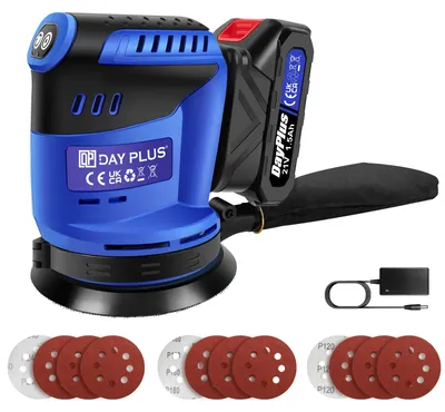 Produktbild von Exzenterschleifer - Akku-Exzenterschleifer - 21 V - 3 Geschwindigkeiten - 22.000 U/min - 125 mm Schleifteller - 1,5-Ah-Akku