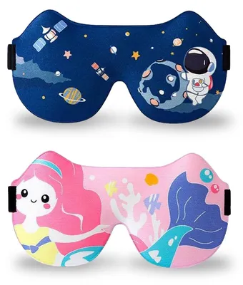 Produktbild von Schlafmaske für Kinder, 3D-Schlafmaske, 2er-Set Schlafmasken für Kinder, Schlafmaske mit verstellbarem Kopfband, weiche Verdunkelungsmaske für Nickerchen, Reisen und Camping